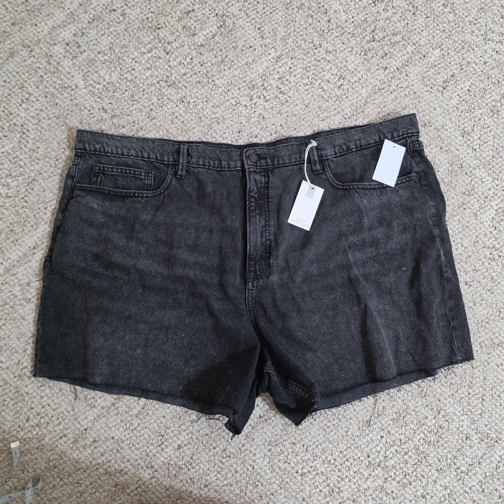 Good American Good Standard Long Shorts Mid Rise Relaxed Fit Black Wash Size 24